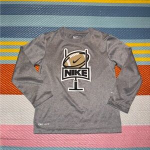 Nike Grey Football Logo Dri Fit Long Sleeve Tee Shirt Kids Boys Size 6